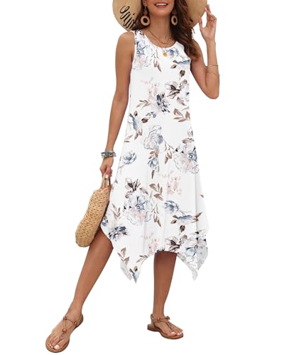 Image of AUSELILY Women's Summer Dresses 2026 Casual Sleeveless Sundress Asymmetrical Hem Midi Tank Beach Dress with Pockets