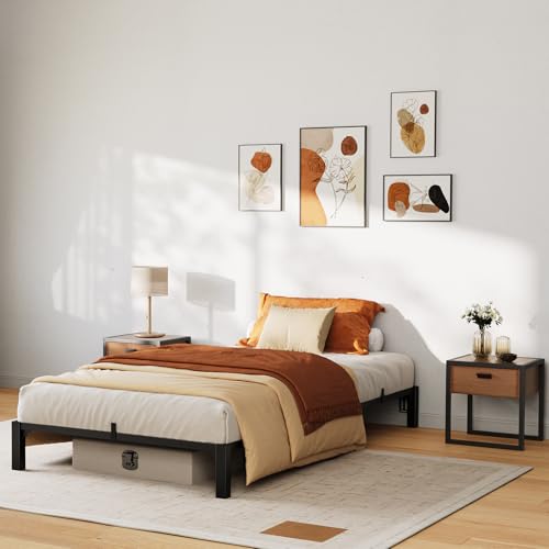 GarveeHome 8 in Twin Bed Frame, Heavy Duty Metal Platform Bed Frame with Durable Iron Slat Support and Legs, No Box Spring Required, No Screws Needed,