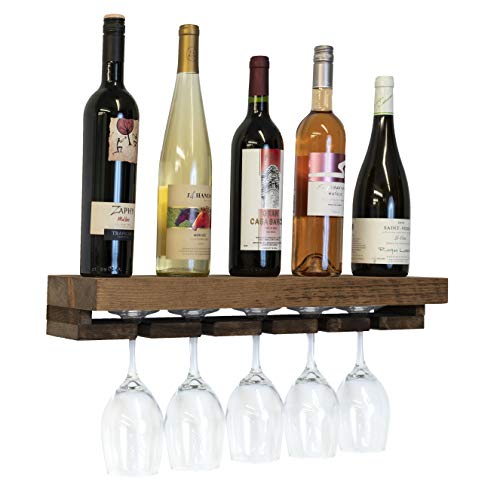 Imperative Décor Rustic Wood Wall Mounted Wine Rack Stemware Holder Set | Floating