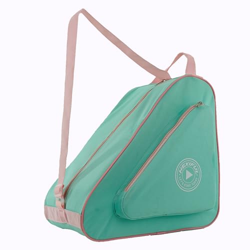 HEXIFUL Skate Bag to Carry Ice Skates, Inline Skates, Roller Skates and Quad Skates for Both Kids and Adults (Mint/Pink)
