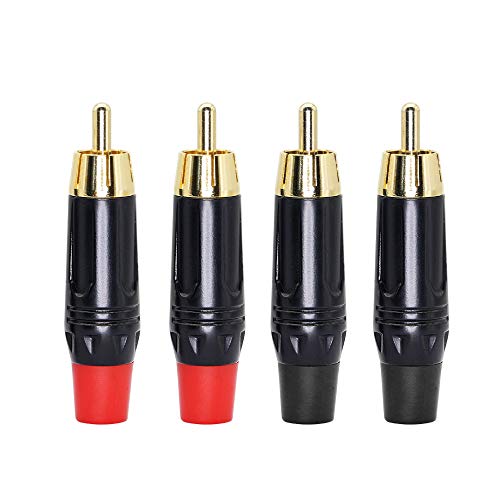 RCA Male Adapter, RCA Audio Phono Connector, Gold-Plated RCA Solder Plug for DIY Audio and Video Cable, Amplifier-4pcs