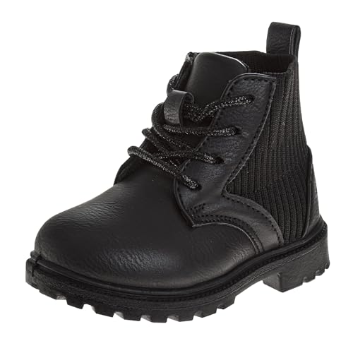 Beverly Hills Polo Club Girls Mid Top Boot - Comfort Construction LaceUp Boot - Black (5-10 Toddler)