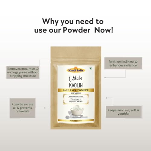 Image of Utkrisht Khadi Kaolin Face Pack Powder 100g | For Dullness, Dark Sports & Breakouts | Tightens Pores & Skin Brightening | Natural & Ayurvedic | Removes Impurities | Face Pack for Men & Women