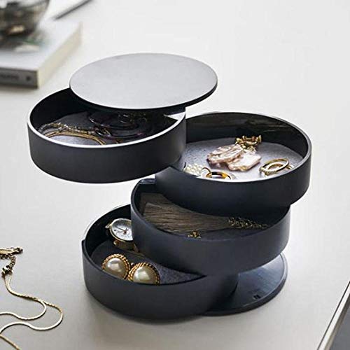 Teller Rotierende Schmuckschatulle Ring Ohrstecker Halskette Aufbewahrungsbox Desktop Multilayer Tragbare Schmuckablage Schwarz