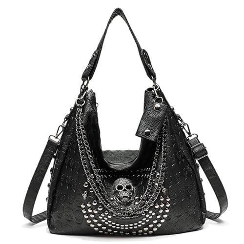 Sac tête de mort compact en cuir lavé résistant avec fermeture éclair solide