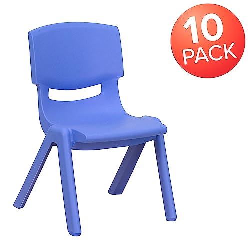 Image of Flash Furniture Whitney 10 Pack Blue Plastic Stackable School Chair with 10.5'' Seat Height