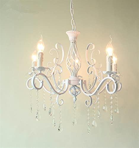 Lustre cristal E14 bougie vintage luminaire de plafond fer forgé blanc