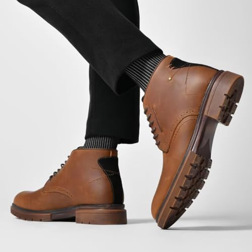 Image of Arkbird Men's Chukka Boots, Leather Ankle Dress Boot Casual Oxfords Lace Up Work Shoes CR-Brown 10.5