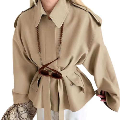 Women's Trench Coat with Belt Long Sleeve Single-breasted Pocket Jacket, 2025 Autumn Lapel Outerwear Street