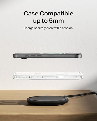 Image of Belkin 15W Wireless Charging Pad, Qi Charger with Power Adapter | iPhone 16 /15 /14, AirPods, Samsung Galaxy S25 /S24, Pixel 10 compatible, power adapter and cable included