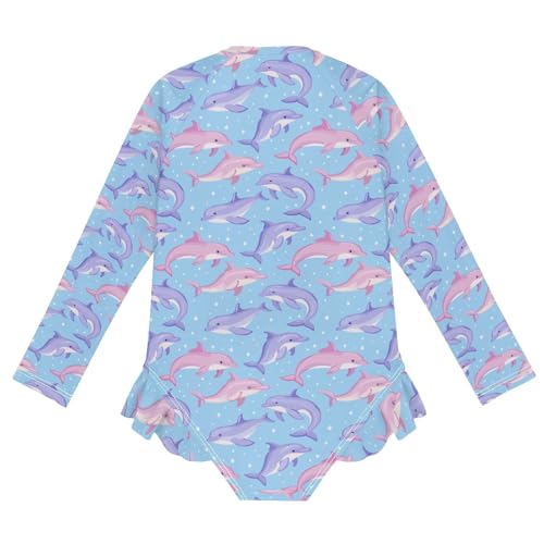 Girls One Piece Swimsuits Long Sleeve Bathing Suits Dolphin Sun Protection Swimwear 3-12 Years2