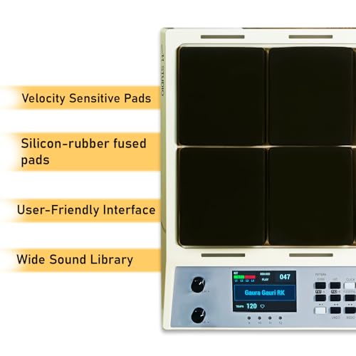 Image of M Studio MSP30 Pro Electronic Drum Pad with 8 Velocity-Sensitive Pads, LCD Display, Built-In Sounds & MIDI Controller - Portable Digital Drum Kit (White)