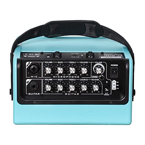 Image of Acoustic Guitar Amplifier, 30 Watt Bluetooth Speaker Rechargeable Portable Acoustic Guitar Amp with Reverb Chorus Effect,3 Inputs (Blue)