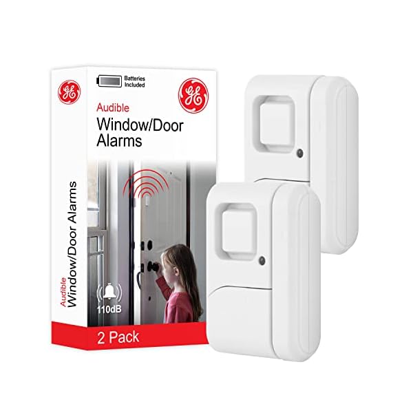 GE Personal Security Window and Door Alarm, 2 Pack, DIY Protection, Burglar Alert, Wireless Chime/Alarm, Easy Installation, Home Security, Ideal for Home, Garage, Apartment and More, White, 45115