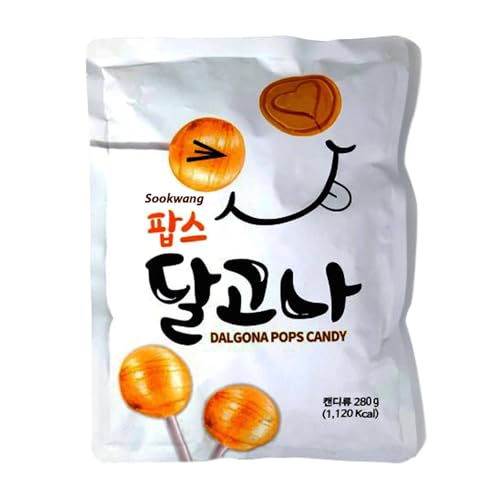 Sookwang Dalgona Pops Candy Korean Traditional Street Delight Sugar Lollypops, Party Flavors Supplies Birthdays, Halloween Sweet Treat, Individually Wrapped_9.87 oz (280g)_1Pkg
