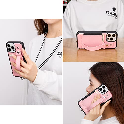 TOOVREN Compatible with iPhone 13 Pro Max Case 6.7" 2021, Slim Designer iPhone 13 Pro Max Case with Card Holder, Phone Case Wallet with PU Leather Kickstand Pink by TOOVREN - Image 6
