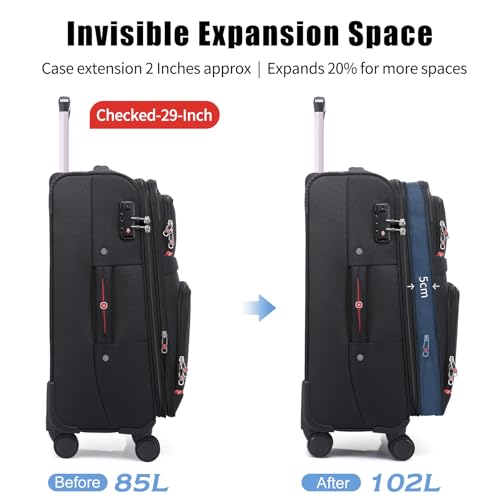 Softside Expandable Luggage with 4 Spinner Wheels, Durable Checked-Luggage Suicase (Black, 3-Piece Set 21/25/29)2