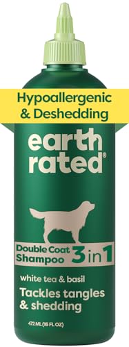 Earth Rated 3-in-1 Deshedding Dog Shampoo and Conditioner, Deodorizing Oatmeal Shampoos for Dogs and Puppies, Great for Smelly Pets, White Tea and Basil Scent, 473 ml