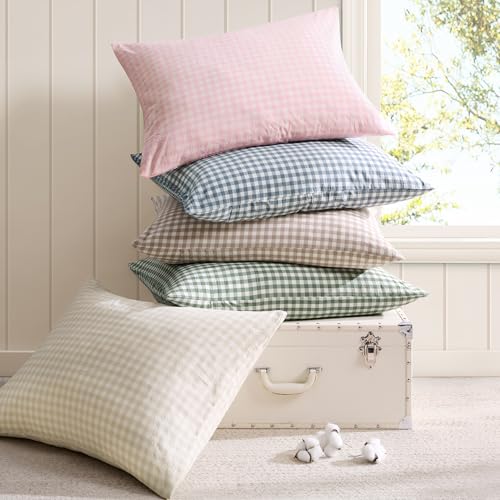 Image of Andency Sage Green Gingham Duvet Cover Queen, 100% Wash Cotton Linen Like Textured Breathable Comforter Cover Set, 3 Piece Classic Yarn-Dyed Checkered Plaid Bedding Set, 90 inch*90 inch
