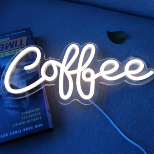 Image of Coffee Neon Sign,Dimmable Coffee Bar Light up Sign,Arylic Neon Lights for Coffee Bar Accessories,Coffee Bar Signs for Coffee Station Wall Decor Art Decor,5V USB Powered,14x6.3In(white)
