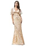 Ever-Pretty Evening Dress for Women Formal Long Short Sleeve Mermaid Bridesmaid Dress Gold US16