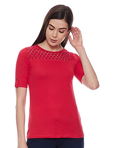 Image of Max Women's Lace Insert Round Neck Regular Fit Top