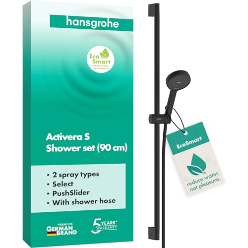 hansgrohe Activera Select S - Duschset mit Duschkopf wassersparend (EcoSmart 2 Strahlarten) Duschschlauch (1 60 m) und Duschstange (0 90 m) Mattschwarz 28046670