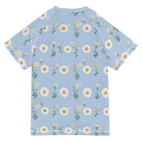 ALAZA Kids Rash Guard Girls Toddler Swim Shirts Short Sleeve Blue Daisy Flowers1 UPF 50+ 3T2