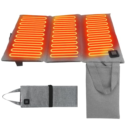 Rakuker Almofada térmica portátil, almofada de assento aquecido dobrável tripla, USB almofada aquecedor dobrável portátil, 3 modos de aquecimento ajustáveis