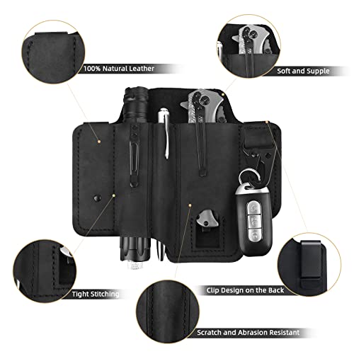 Leather Multitool Sheath, Edc Pocket Belt Organizer For Men With Flashlight Holster, Knife Sheath, Pen Holder And Keychain Clip (Black) #TOP6