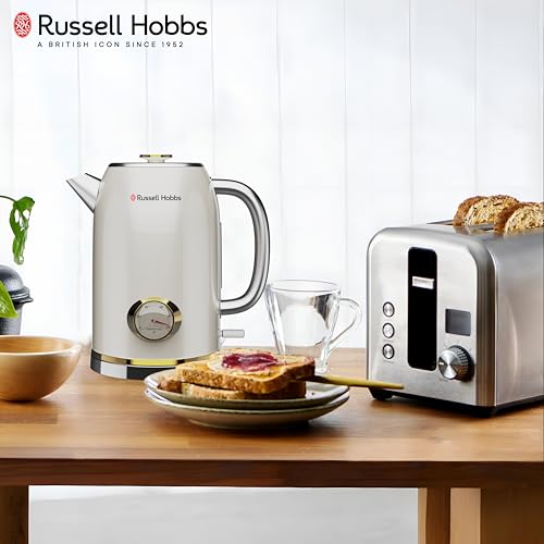 Image of Russell Hobbs TrueTemp 1.8L 1500W Retro Electric Kettle | Fast Boil, Stainless Steel, Analog Temp Display Dial, Wide Mouth | Cool-Touch Handle, Auto Shut-Off, Boil Dry Protection | RJK1800