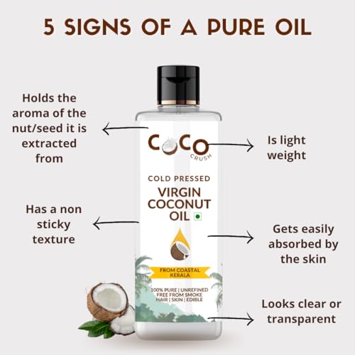 Image of COCO CRUSH Cold Pressed Coconut Oil for Cooking | Extra Virgin, 100% Pure & Natural | Premium Coconut Oil for Healthy Cooking & Baking | Packed with Nutrients for Heart, Skin & Overall Wellness (50ML)