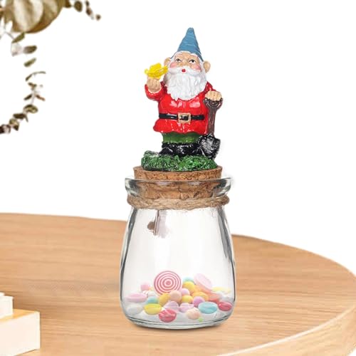 Jlobnyiun Contenedores para caramelos, tarro decorativo | Envase de caramelos de vidrio transparente con gnomo de Navidad | Tarros de aperitivos transparentes de 16 cm con tapa antipolvo, contenedor D