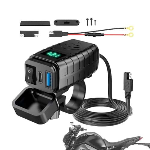 オートバイ充電器、オートバイUSB電話充電器 | オートバイ用USB充電器電圧計/OFFスイッチ付きオートバイUSB充電器,USBポート、バイク用急速充電器PD 3.0充電器ソケット