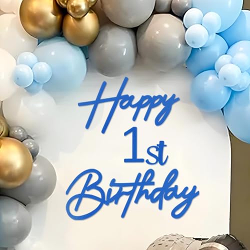 Image of Happy Birthday with 0-9 Numbers Sign for Backdrop - Glitter Felt Custom Age Happy Birthday Decal for Balloon Arch Birthday Decorations Baby Shower - Blue