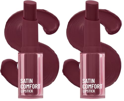 Image of Swiss Beauty Satin Comfort Lipstick | Ultra-Hydrating | Highly Pigmented | Smooth Glide | Satin Matte Finish | One-Swipe Application | Shade- 19 Burnt Maroon, 3gm (Pack of 2)