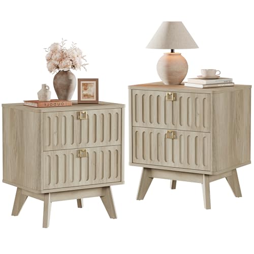SICOTAS Nightstands Set of 2 with Drawers, 21" Wide Modern