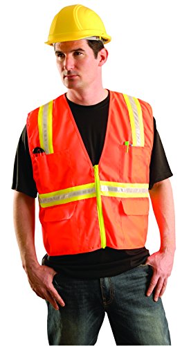 Image of OccuNomix LUX-XTRNSM-O3X Classic Solid Front Mesh Back Two-Tone Surveyor Vest, Non-ANSI, 3X-Large, Orange (High Visibility)