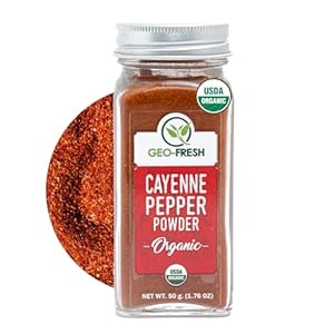 Geo-Fresh Organic Cayenne Pepper Powder, 1.76 oz (50g), Cayenne Ground, Non-GMO, Kosher, 100% Organic, Gluten Free, Indian Spice, Aromatic Spice, Rich in Antioxidants and Vitamin C, USDA Certified