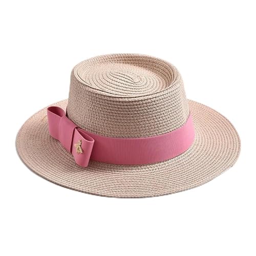 Chapeau de paille de qualité supérieure à dessus plat et nœud délicat SLJYM