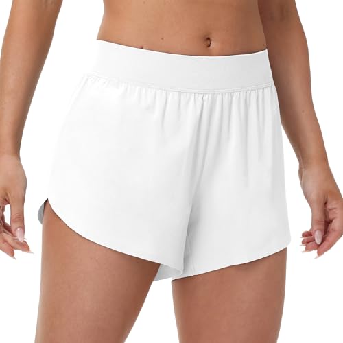 MCEDAR Women's Mid Waist Athletic Running Shorts 4" High Split for Dolphin Shorts with Comfy Mesh Liner for Gym Workout Track3