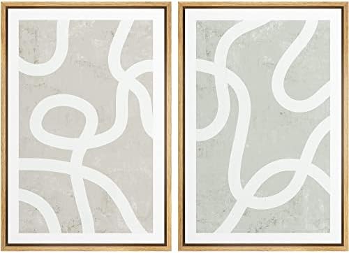 SIGNWIN Lienzo enmarcado para pared, juego de arte de patrón de remolinos blancos pastel, collage de formas abstractas, ilustraciones, arte moderno,