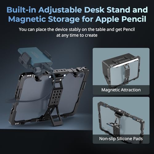 Image of SmallRig Cage for iPad mini 6 / A17 Pro, Metal Tripod Mount Adapter for iPad with 1 /4 inch-20, 3 /8 inch-16 Holes, Cold Shoe Mount, 8.3'' Tablet Clamp Monitor with Sun Hood-MD5058