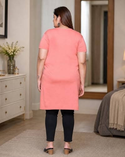 Image of In Love Women's Printed Cotton Plus Size Longline T-Shirt with Pockets | Cotton fabric - soft longline T-shirt with easy plus-size fit