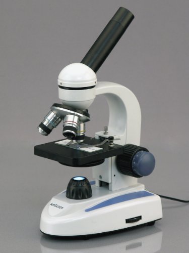AmScope M158B Cordless Compound Monocular Microscope, WF10x and WF20x Eyepieces, 40x-800x Magnification, LED Illumination with Rheostat, Brightfield, Single-Lens Condenser, Coaxial Coarse and Fine Focus, Plain Stage, 110V or Battery-Powered - Thumbnail 5