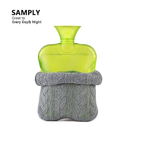 Image of Samply Hot Water Bottle- 2 Liter Water Bag with Knitted Cover, Transparent Green