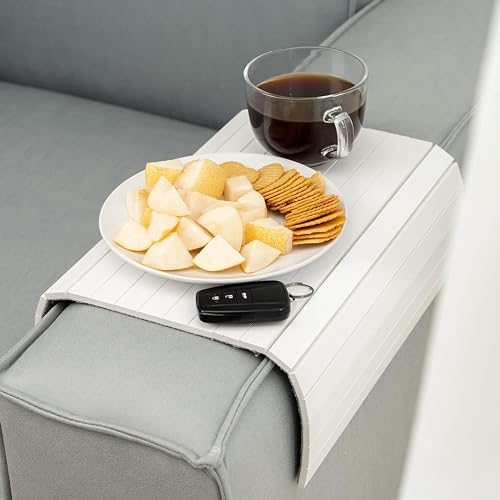 Image of Hamdan Sofa Rectangular Arm Tray Couch Bedside Wood Coaster Coffee Cup Foldable Armrest Caddy End Protector Folding Living Room Furniture Mat (Rustic White)