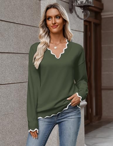 Image of Zeagoo Women's 2026 Fall V Neck Sweater Long Sleeve Lightweight Knit Tops