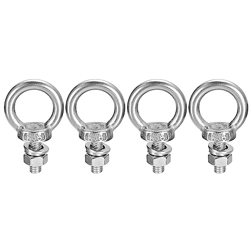 Image of uxcell Lifting Eye Bolt, 4 Sets M6x12mm Eye Bolt with Nut Washer 304 Stainless Steel Shoulder Lifting Ring Eye Bolt for Hanging Item
