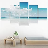 SIGNWIN 5 Panel Canvas Wall Art Coastal Orange Photography Relax/Calm Romantics Sunset Warm for Home Decorations Ready to Hang - 60